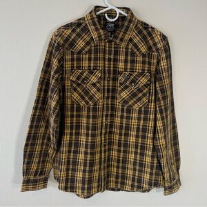 PRPS Flannel Western Snaps Thick Cotton $228 Brown Yellow - Size Medium